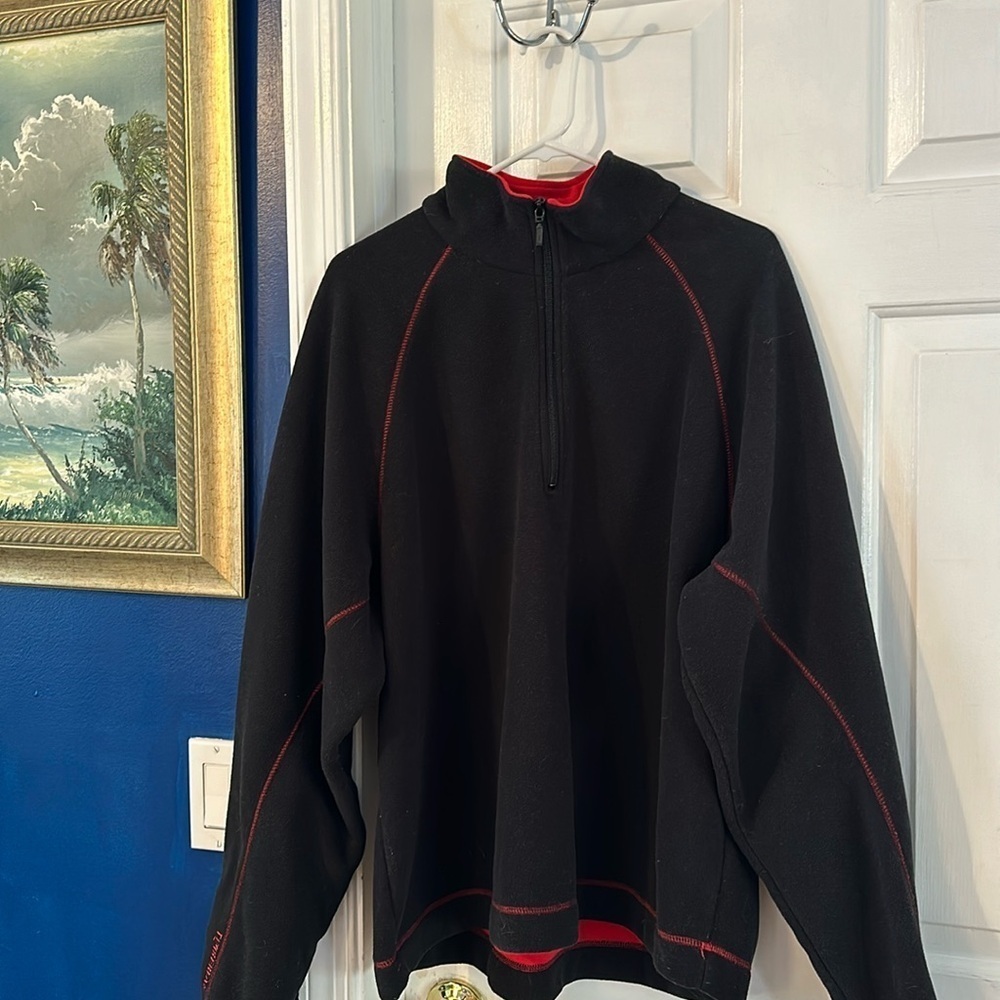 Men’s Vintage Timberland Black & Red 3/4 Zip Long Sleeve Fleece Lined Pullover